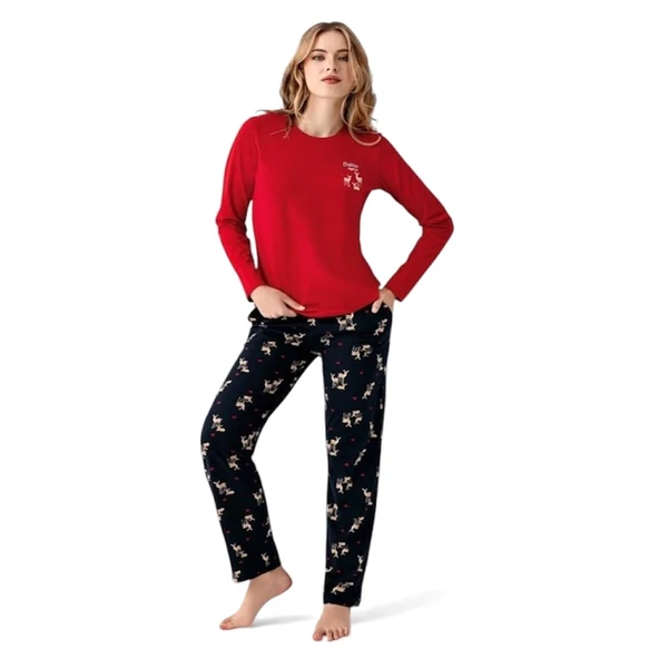 Arnetta %100 Pamuk Geyik Desen Bayan Pijama Takım ürün görseli 1