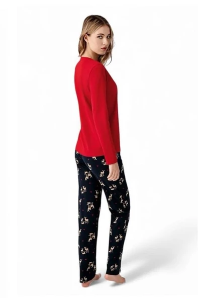 Arnetta %100 Pamuk Geyik Desen Bayan Pijama Takım - Resim 8