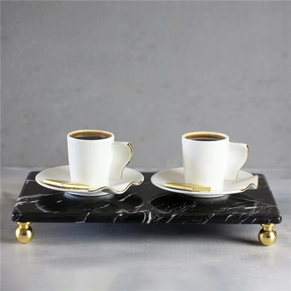 Akayev Mermer Siyah 30x20 cm Altın Boncuk Ayaklı Sunum Tabağı ürün görseli