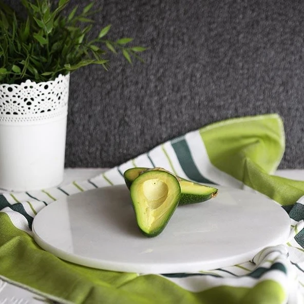 Akayev Mermer 30 cm Beyaz Yuvarlak Sunum Tabağı - Resim 4