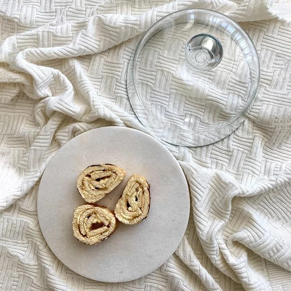 Akayev Mermer 25 Cm Beyaz Kalın Cam Fanus - Resim 3