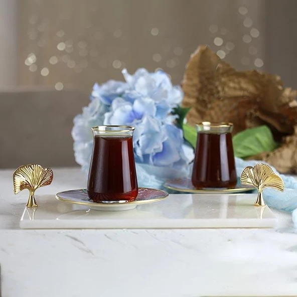 Akayev Mermer Beyaz 30x20 Cm Altın Ginkgo Sunum Tabağı - Resim 3