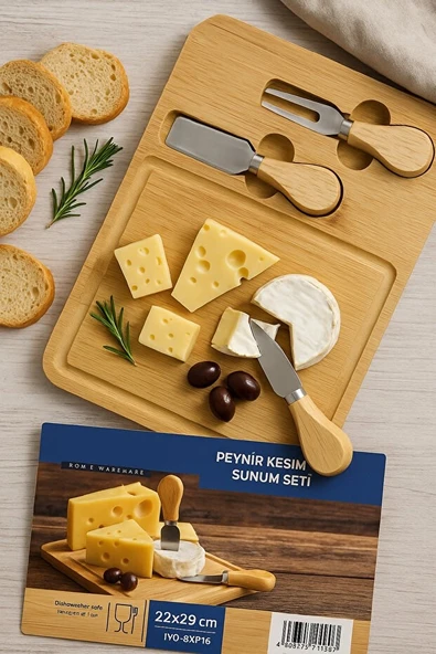 Peynir Kesme Sunum Tahtası Seti  2 Bıçaklı Bambu Kesme Panosu   Bambu Servis Tahtası ürün görseli 1