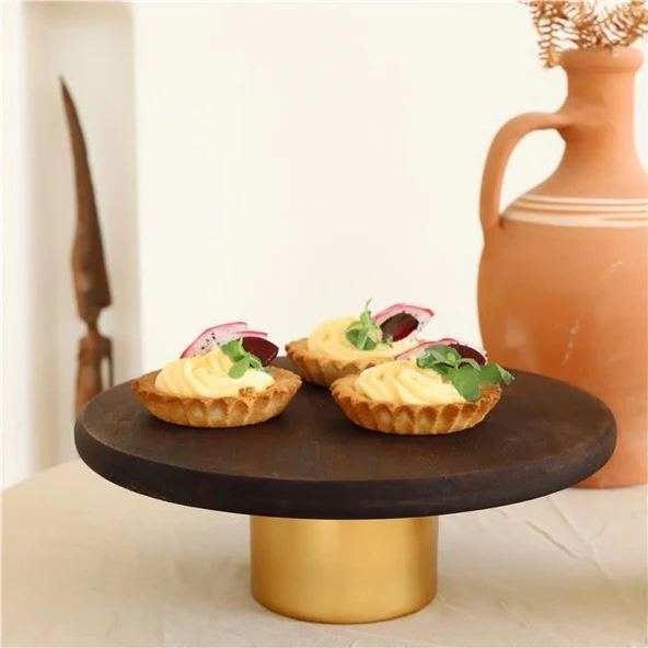 Akayev Ahşap 24 Cm Metal Ayaklı Yuvarlak Sunum Tabağı ürün görseli