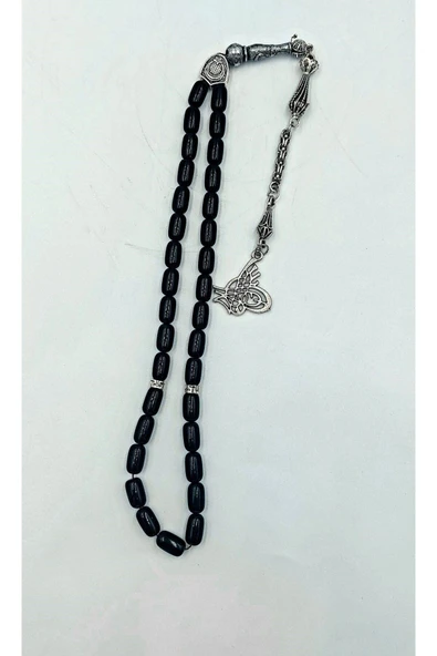 Koyu Yeşil Kapsül Kesim Alpaka Püskül Kehribar Tespih (KUTULU TESBİH) - Resim 3