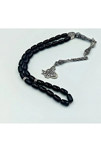 Koyu Yeşil Kapsül Kesim Alpaka Püskül Kehribar Tespih (KUTULU TESBİH) - Resim 5