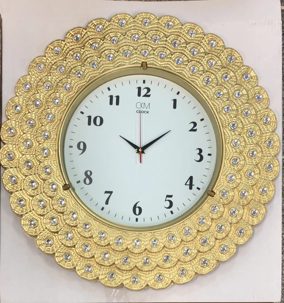 LEBRON  Dekoratif Taşlı Yuvarlak Duvar Saati Altın Renk ürün görseli 1