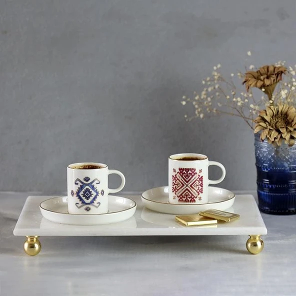 Akayev Mermer Beyaz 30x20 cm Boncuk Ayaklı Sunum Tabağı - Resim 5