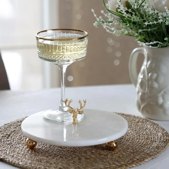 Akayev Mermer 20 Cm Beyaz Altın Boncuk Ayaklı Geyik Sunum Tabağı ürün görseli