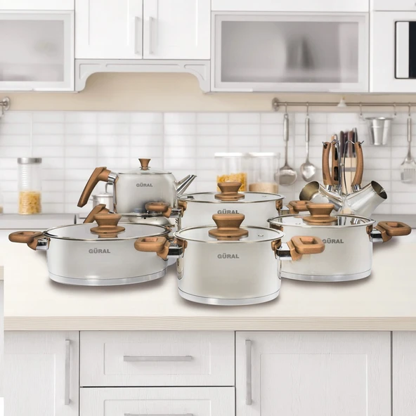 GÜRAL PORSELEN 16 Parça Çelik Tencere Takımı - Gold ürün görseli