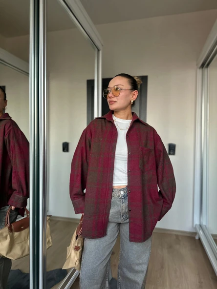 Kadın Oduncu Gömlek Bordo-Kahverengi ürün görseli 1