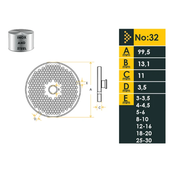 32 No Kıyma Makine Aynası/Süzgeci 30mm - Resim 4