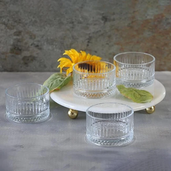 Akayev Mermer 25 Cm Altın Boncuk Ayaklı Elysia 4lü Reçellik İkramlık - Resim 4