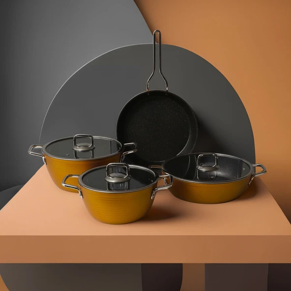 GÜRAL PORSELEN Açelya 7 Parça Granit Tencere Takımı Gold ürün görseli 1