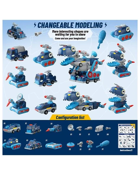 Kızılkaya Manyetik 5i1 Arada Dinozor ve Araç Yapım Seti Kutulu 40 Parça XH8883 - Resim 3