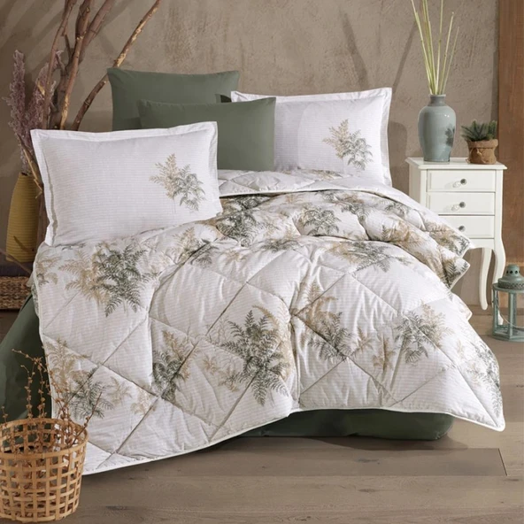 Clasy Ranforce %100 Pamuk Çift Kişilik Yorgan Seti Virele V1 Yeşil ürün görseli 1