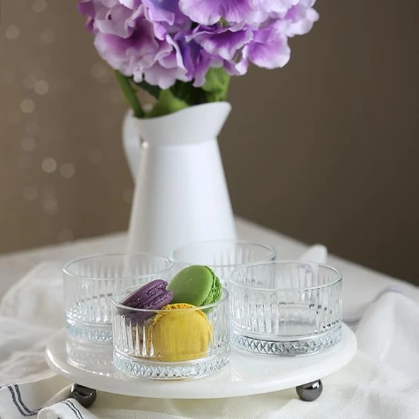 Akayev Mermer Beyaz 25 Cm Füme Boncuk Ayak Elysia 4'lü Reçellik İkramlık ürün görseli