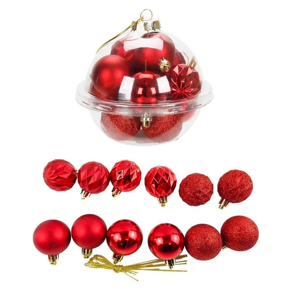Yılbaşı Kırmızı Ağaç Süsü Karışık 12'li ürün görseli