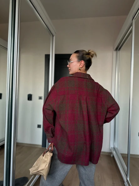 Kadın Oduncu Gömlek Bordo-Kahverengi - Resim 3