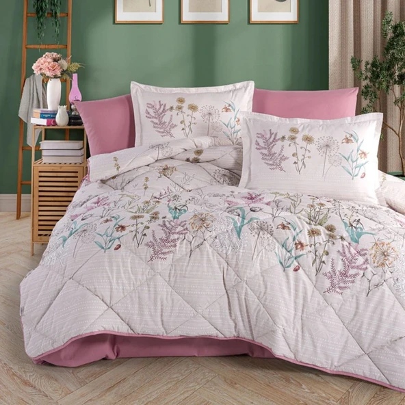 Clasy Ranforce %100 Pamuk Çift Kişilik Yorgan Seti Bahari V1 Pembe ürün görseli 1