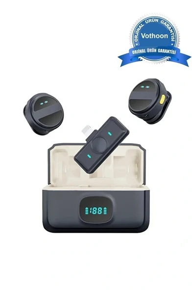 2 Adet Profesyonel Kablosuz Yaka Mikrofonu lighting uyumlu Manyetik Klipsli ürün görseli