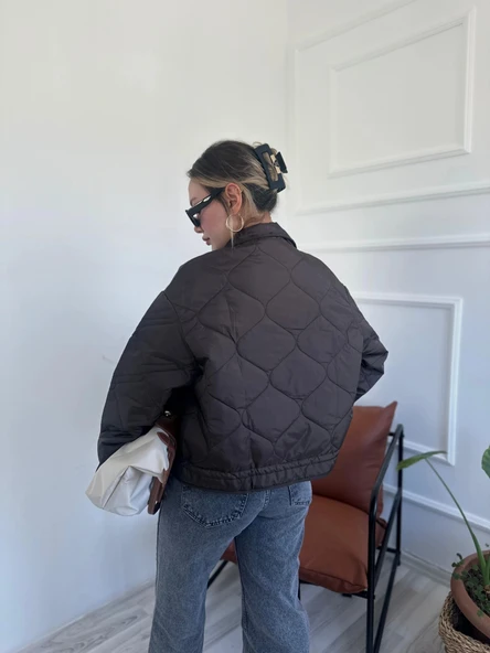 Kadın Kapitone Mont Kahverengi - Resim 3