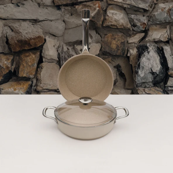 GÜRAL PORSELEN Güral Antoryum 3 Parça Granit Tencere Takımı Bej ürün görseli 1