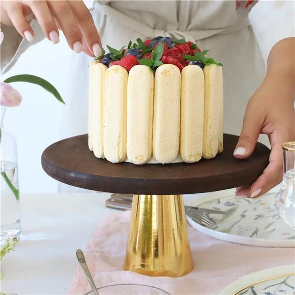 Akayev Ahşap 25 Cm Altın Konik Ayaklı Sunumluk - Resim 2