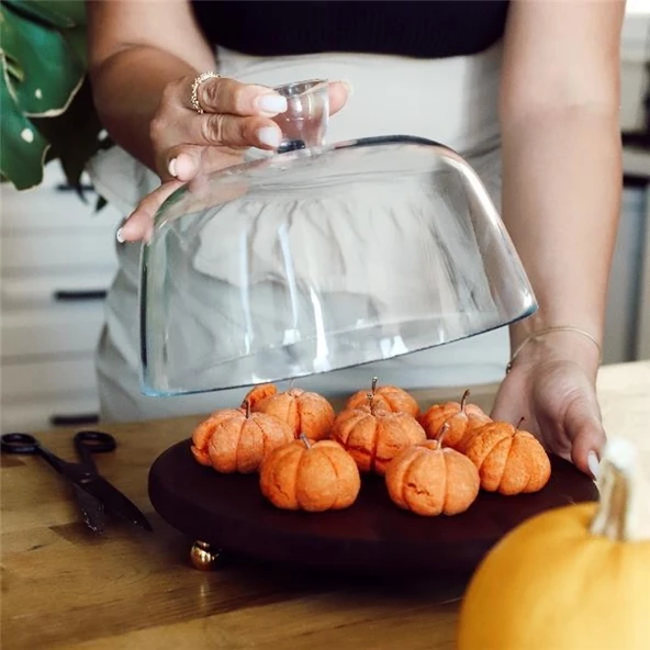 Akayev Ahşap 24 Cm Altın Boncuk Ayaklı Cam Fanus - Resim 2