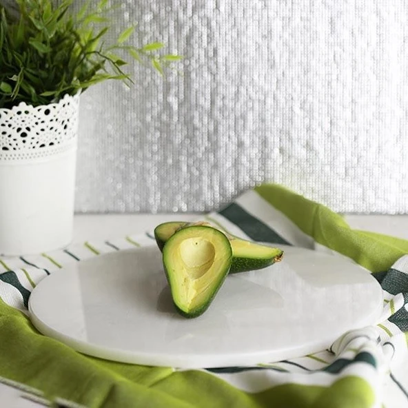 Akayev Mermer 30 cm Beyaz Yuvarlak Sunum Tabağı - Resim 2