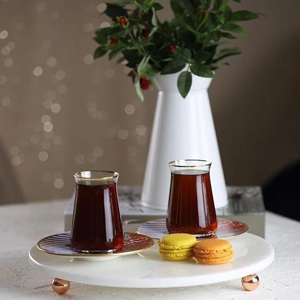 Akayev Mermer Beyaz 30 Cm Rose Gold Boncuk Ayaklı Yuvarlak Sunumluk - Resim 2