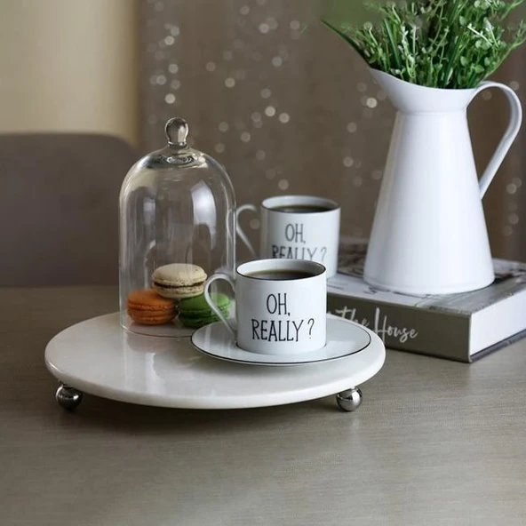 Akayev Mermer Beyaz 28 Cm Gümüş Boncuk Ayak Yuvarlak Sunumluk ürün görseli