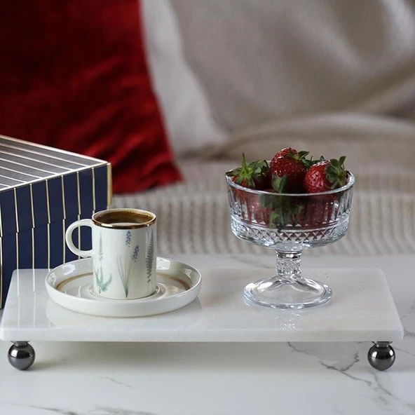 Akayev Mermer Beyaz 30x15 Cm Füme Boncuk Ayak Sunumluk - Resim 3