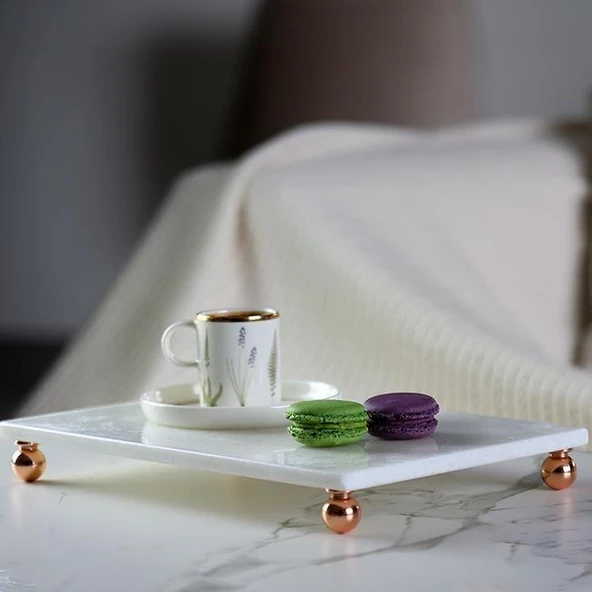 Akayev Mermer Beyaz 30x20 Cm Rose Gold Boncuk Ayak Sunumluk - Resim 3