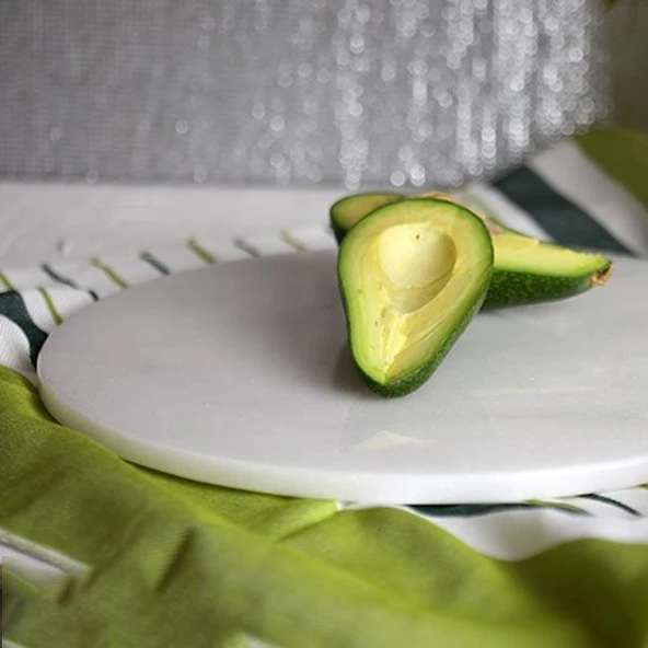 Akayev Mermer 30 cm Beyaz Yuvarlak Sunum Tabağı - Resim 3