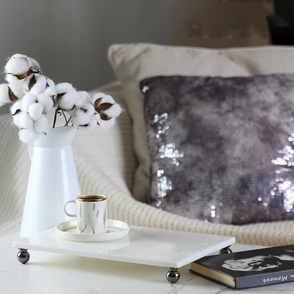 Akayev Mermer Beyaz 30x20 Cm Füme Boncuk Ayak Sunumluk ürün görseli