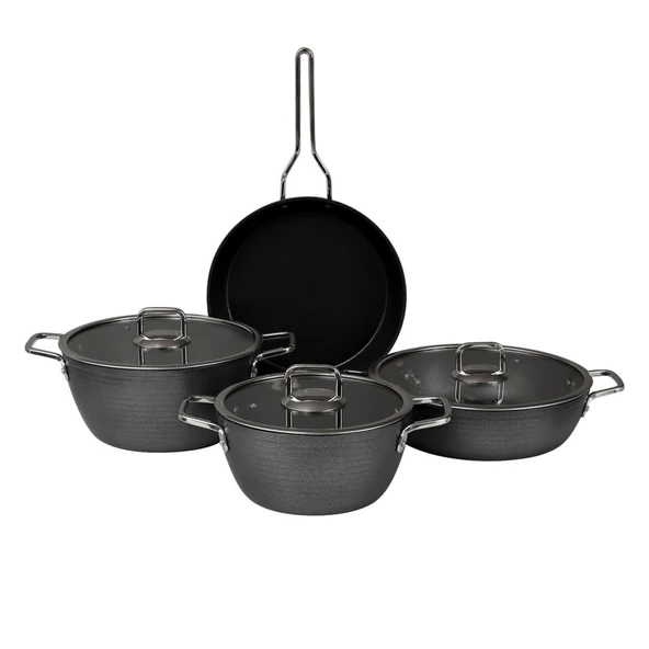 GÜRAL PORSELEN Açelya 7 Parça Granit Tencere Takımı Siyah - Resim 2