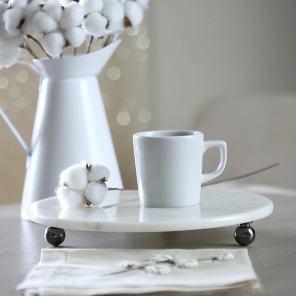 Akayev Mermer 25 Cm Füme Boncuk Ayaklı Beyaz Yuvarlak Sunumluk ürün görseli