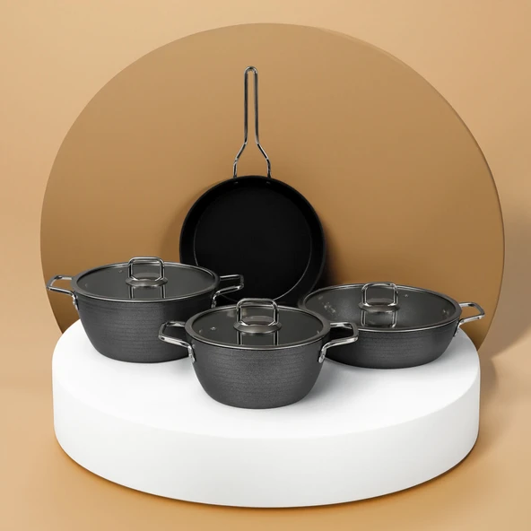 GÜRAL PORSELEN Açelya 7 Parça Granit Tencere Takımı Siyah ürün görseli 1