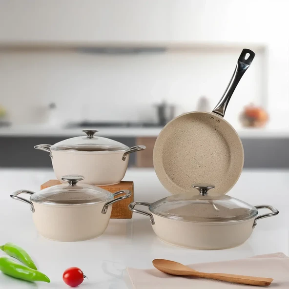 GÜRAL PORSELEN Antoryum Pro 7 Parça ThermoGuard Granit Tencere Takımı Bej ürün görseli 1