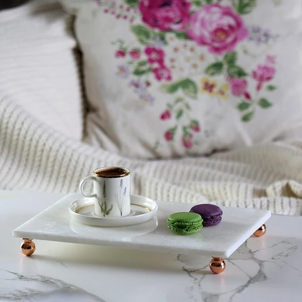 Akayev Mermer Beyaz 30x20 Cm Rose Gold Boncuk Ayak Sunumluk ürün görseli