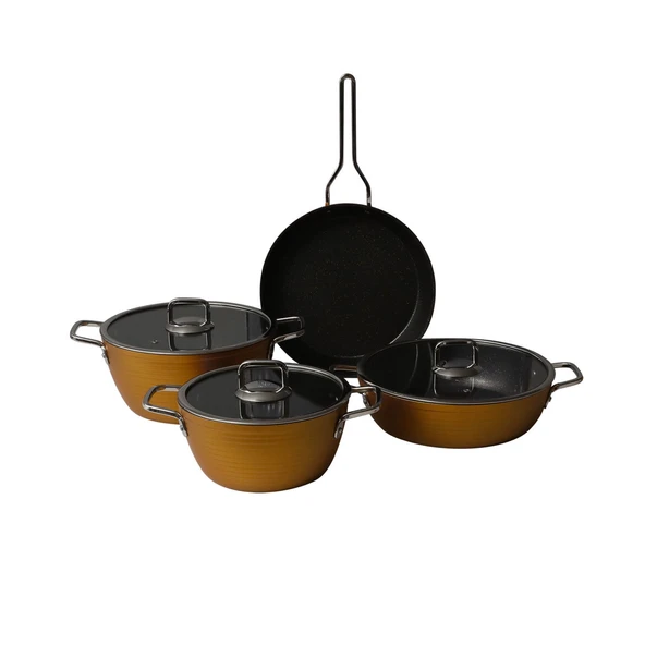 GÜRAL PORSELEN Açelya 7 Parça Granit Tencere Takımı Gold - Resim 2