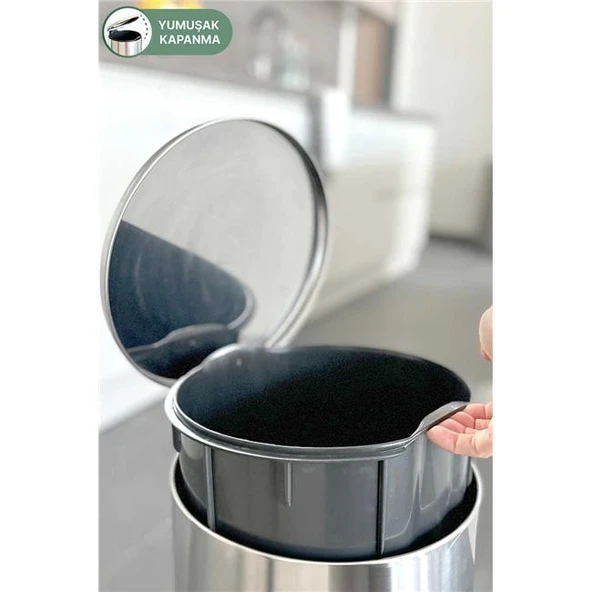 Primanova Cigo Mat Krom Pedallı Banyo Mutfak Ofis Çöp Kovası 12 Lt - Resim 2