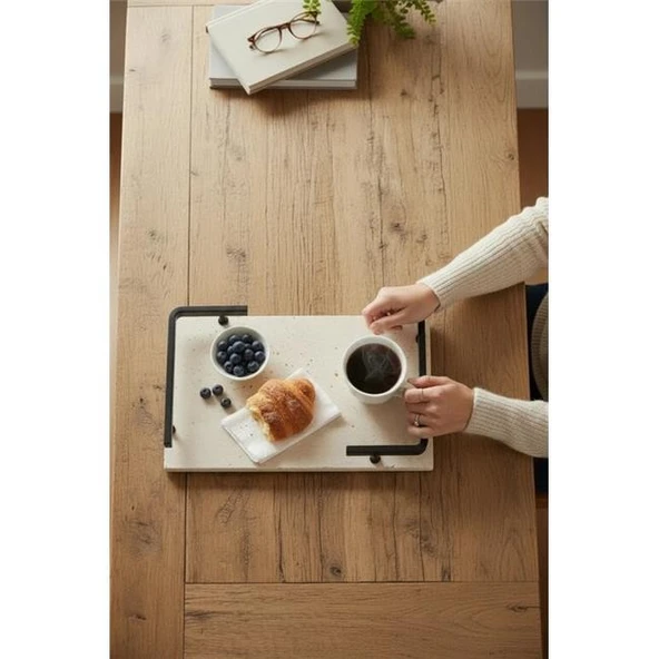 Akayev Traverten Siyah L Dizayn 30x20 cm Tepsi - Resim 2