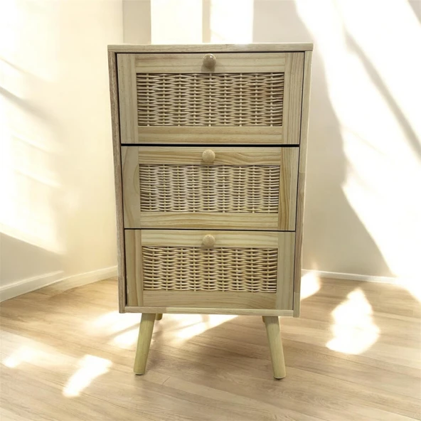 Panalı Masif Rattan 3 Çekmeceli Düzenleyici Dolap BM07 - Resim 2