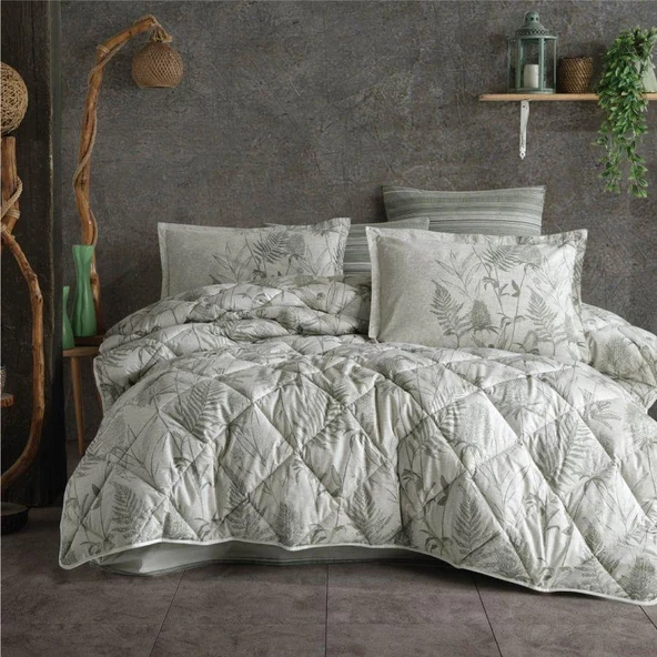 Clasy Ranforce %100 Pamuk Çift Kişilik Yorgan Seti Tuva V1 Yeşil ürün görseli 1