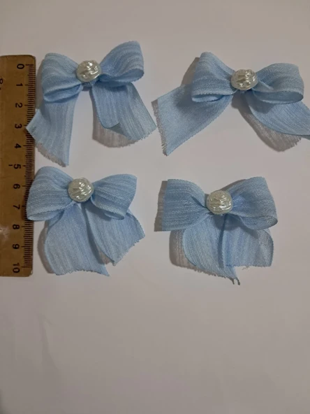 Pratikbox Keten Büyük Boy Fiyonk / 2,5 cm'lik / Hediyelik / Süsleme /Mavi Renk/Yarım Çiçek İnci / 50 Adet - Resim 4