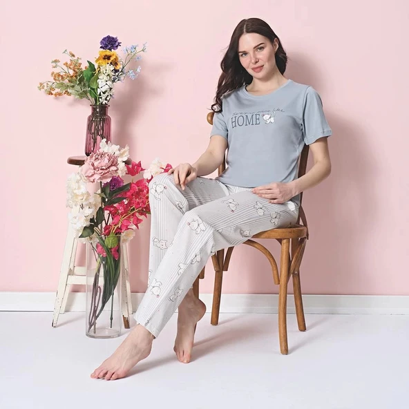 Over Sleep1852 Kadın Kısa Kol Modal Yazlık Pijama Takım ürün görseli 1