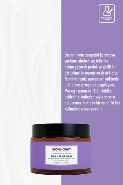 Maruderm Saç Onarıcı Saç Maskesi Yıpranmış Zayıf Saçlar Vegan 300 ml - Resim 2