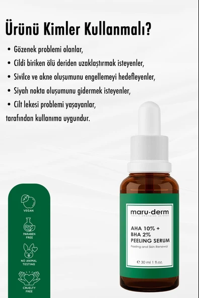 Maruderm Aha %10 + Bha %2 Leke Karşıtı & Cilt Tonu Eşitleyici Peeling Maske Cilt Bakım Serumu 30 Ml - Resim 4